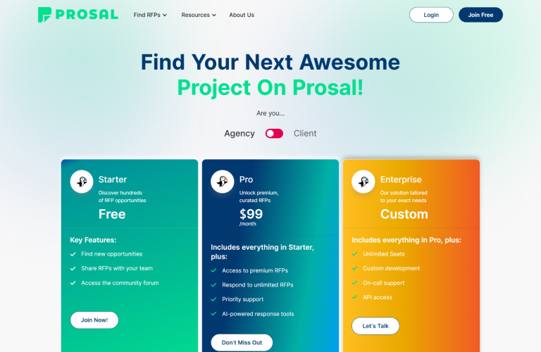 Prosal pricing page